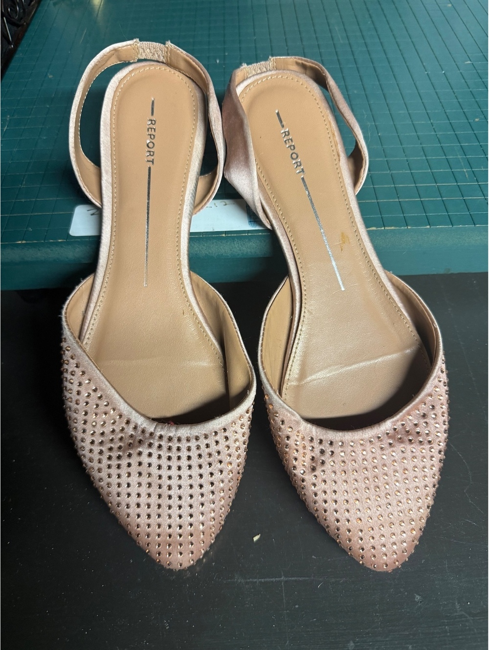 Report Embellished Flats Slingbacks Barcelona Peach Rhinestone Shoes